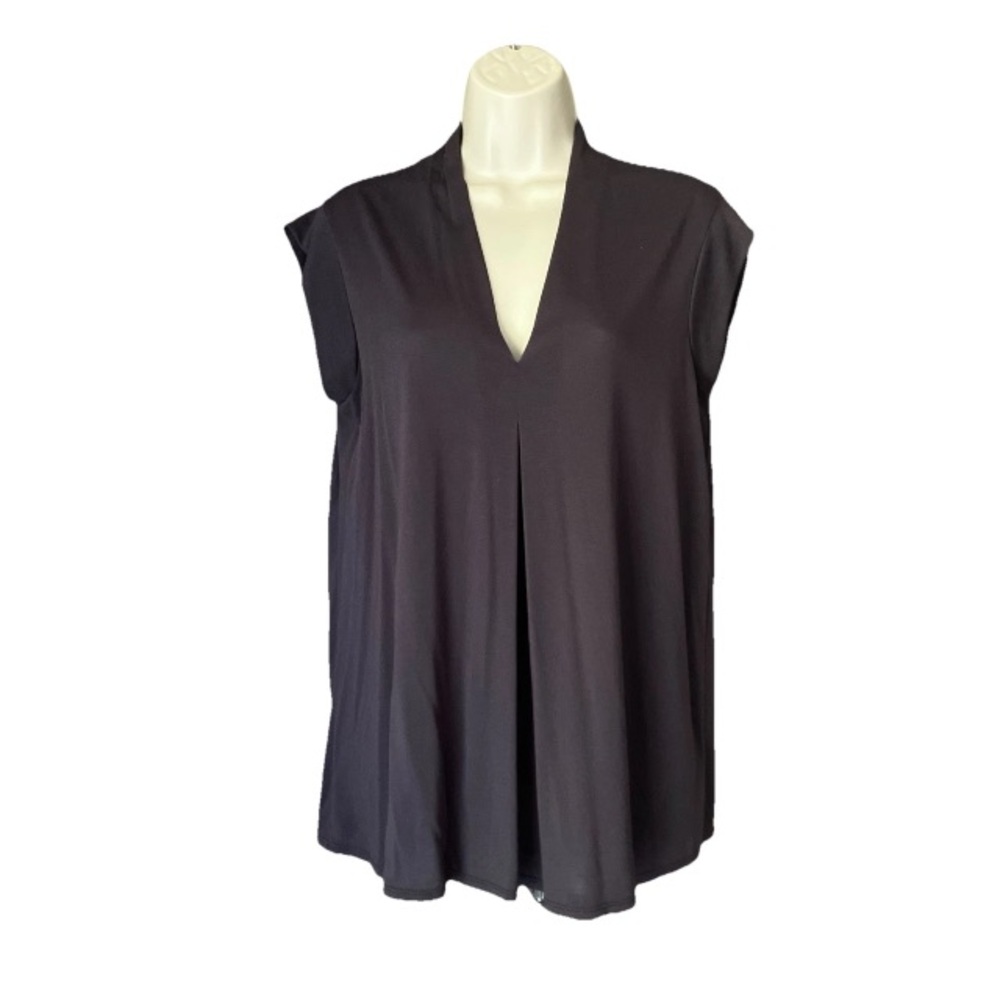 Cupio V Neck Pleated Cap Sleeve Top Gun Metal Grey Women’s Modal Large